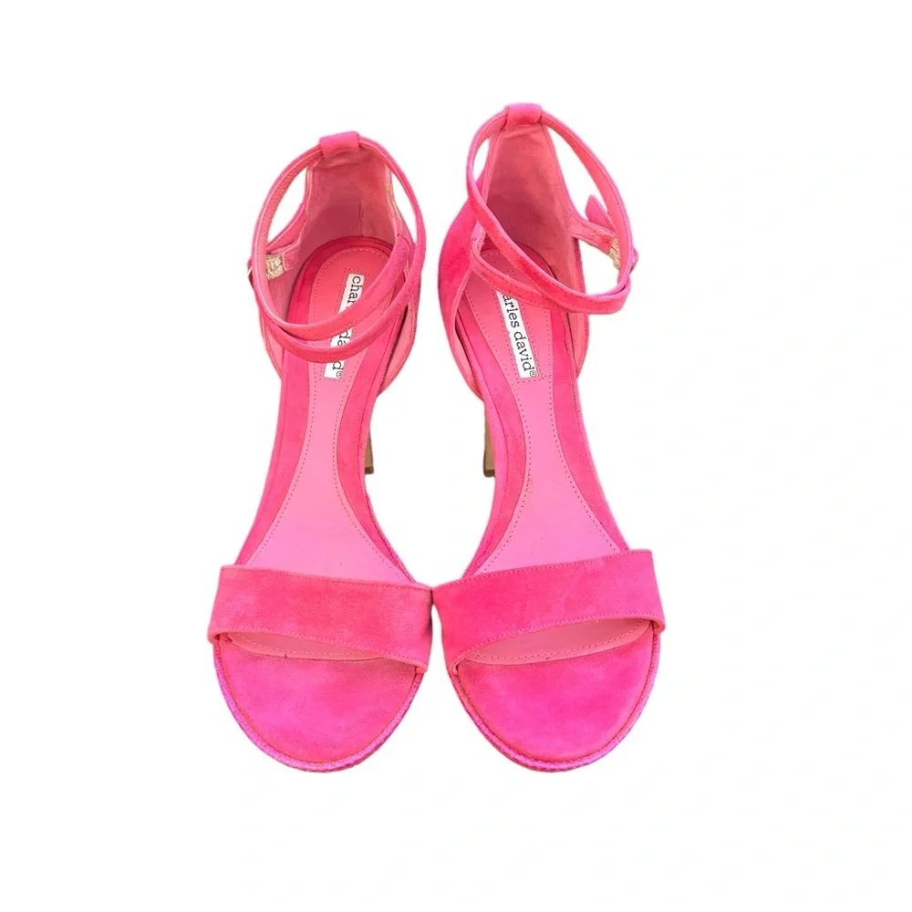 Charles David Made in Italy Pink Suede Leather Platform Stiletto Heel Sandal